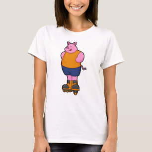 Camiseta Cerdo como patinador con patines en línea