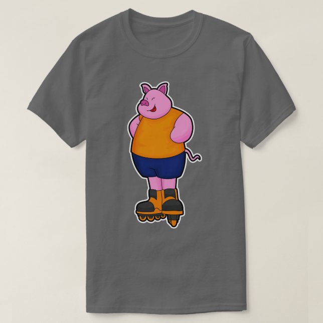 Camiseta Cerdo como patinador con patines en línea (Diseño del anverso)