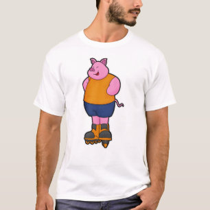 Camiseta Cerdo como patinador con patines en línea