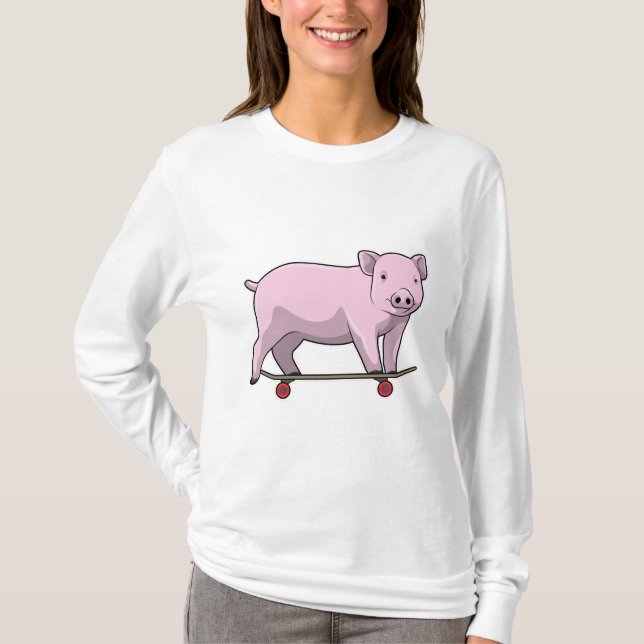 Camiseta Cerdo como patinador con patineta (Anverso)