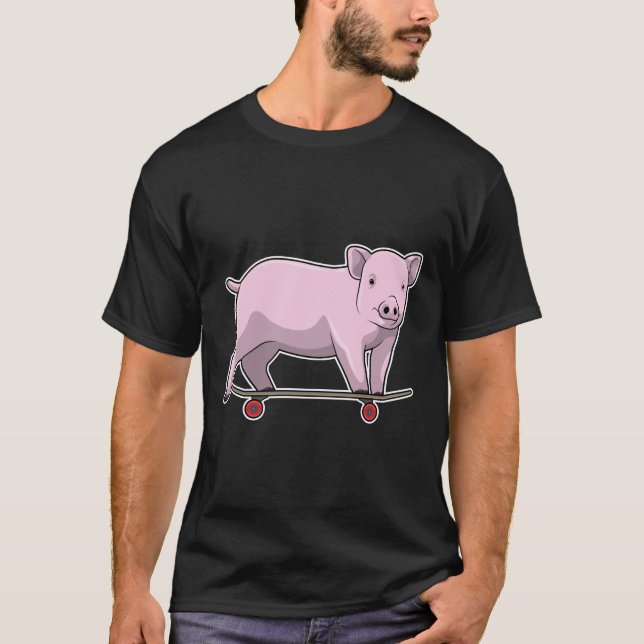 Camiseta Cerdo como patinador con patineta (Anverso)