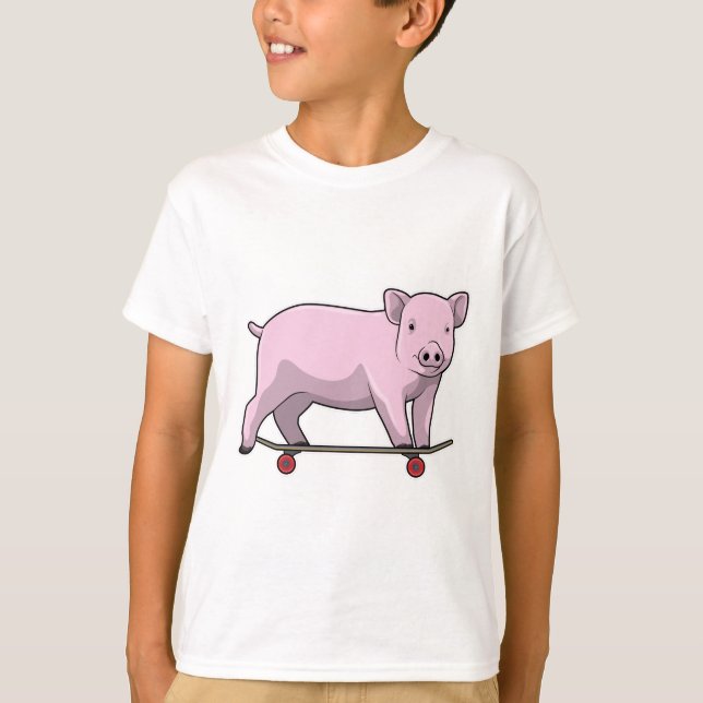 Camiseta Cerdo como patinador con patineta (Anverso)