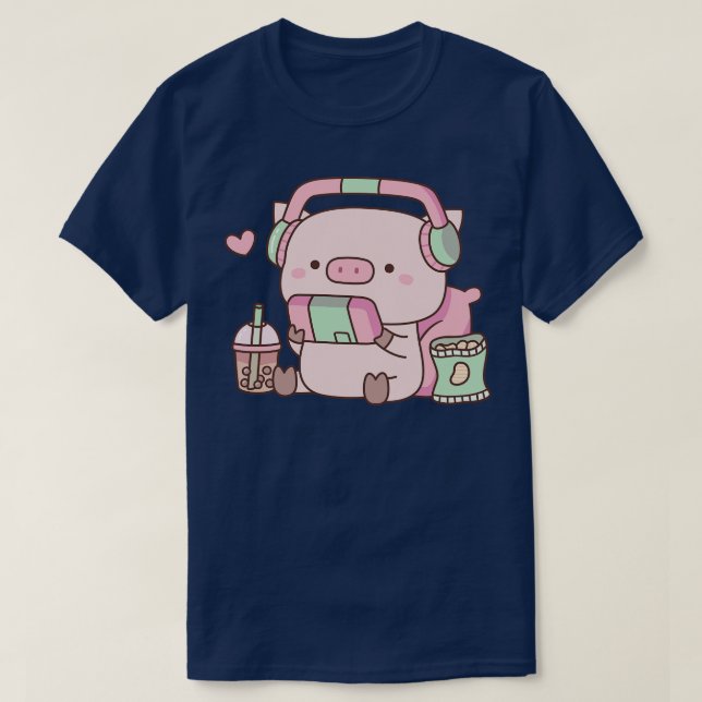 Camiseta Cerdo con audífonos y refrigerios (Diseño del anverso)