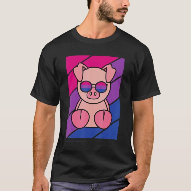 Camiseta Cerdo Con Bandera Bisexual Orgullosa Lgbtq Orgullo (Anverso)