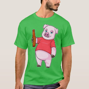 Camiseta Cerdo con botella de cerveza