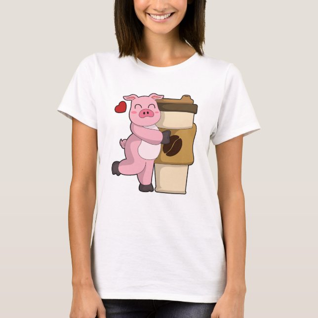 Camiseta Cerdo con café para ir (Anverso)