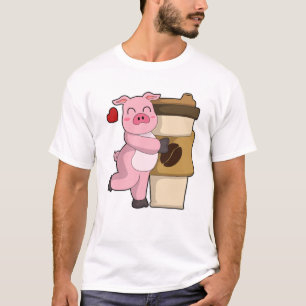 Camiseta Cerdo con café para ir