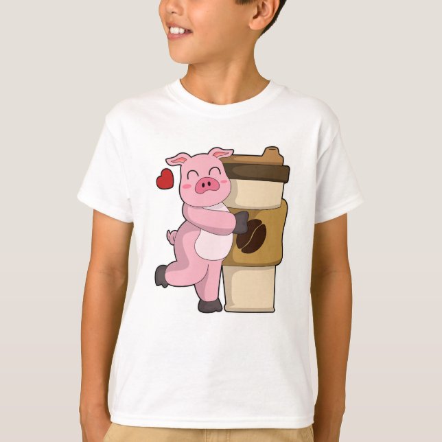 Camiseta Cerdo con café para ir (Anverso)
