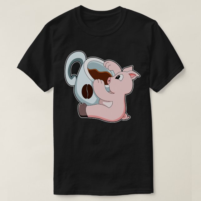 Camiseta Cerdo con copa de café (Diseño del anverso)