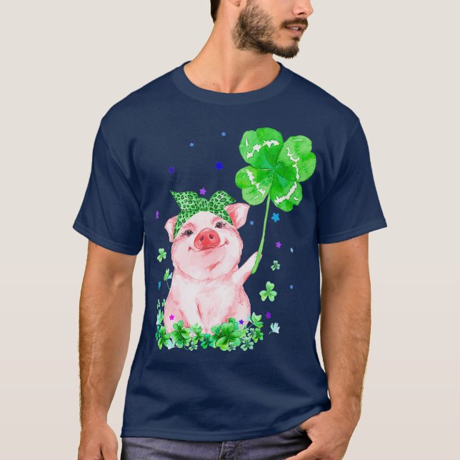 Camiseta Cerdo con estrellas de shamrock en día de St Patri (Anverso)