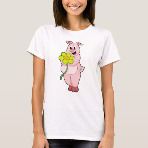 Camiseta Cerdo con flor amarilla