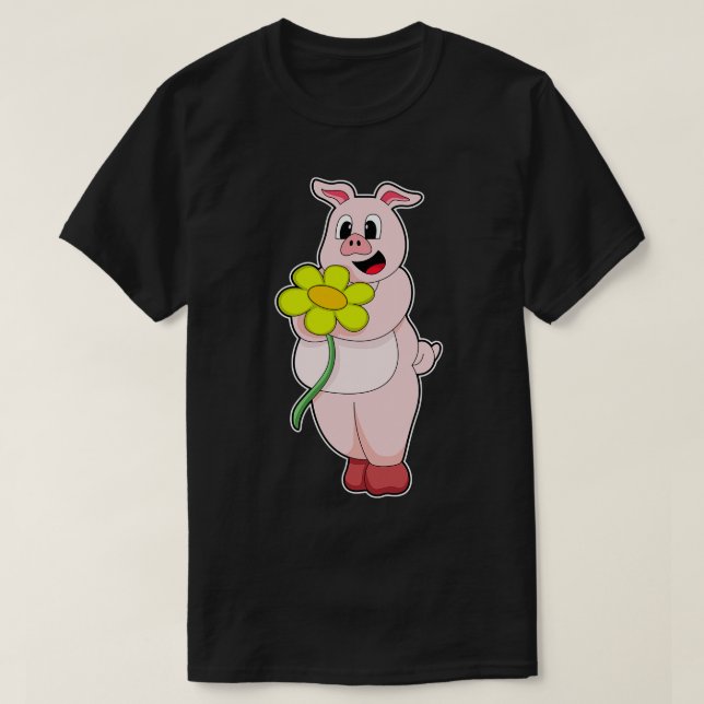 Camiseta Cerdo con flor amarilla (Diseño del anverso)