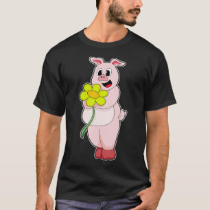 Camiseta Cerdo con flor amarilla
