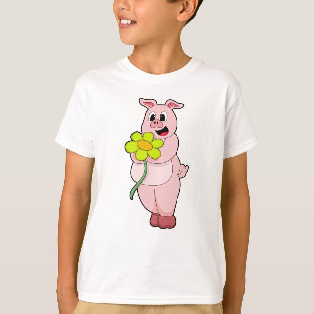 Camiseta Cerdo con flor amarilla (Anverso)