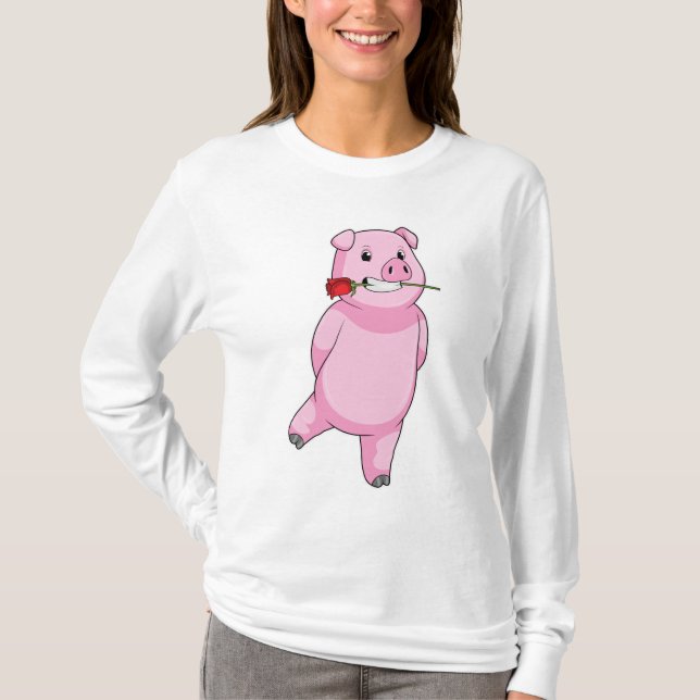 Camiseta Cerdo con flor Rosa (Anverso)