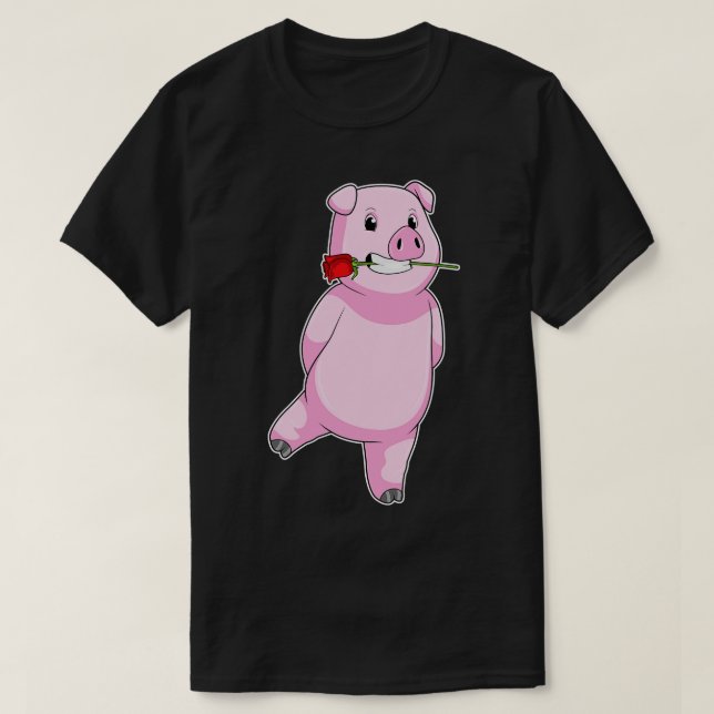 Camiseta Cerdo con flor Rosa (Diseño del anverso)