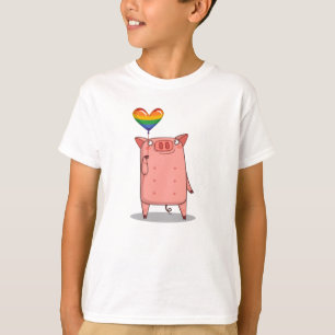 Camiseta Cerdo con globo arco iris