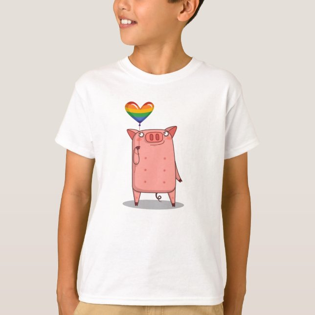 Camiseta Cerdo con globo arco iris (Anverso)