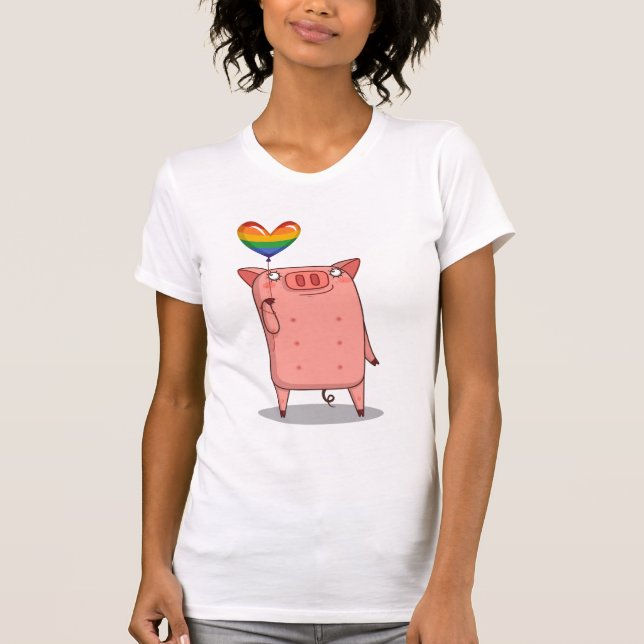 Camiseta Cerdo con globo arco iris (Anverso)