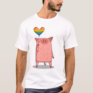 Camiseta Cerdo con globo arco iris