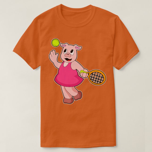 Camiseta Cerdo con tenis con raqueta de tenis 1 (Diseño del anverso)