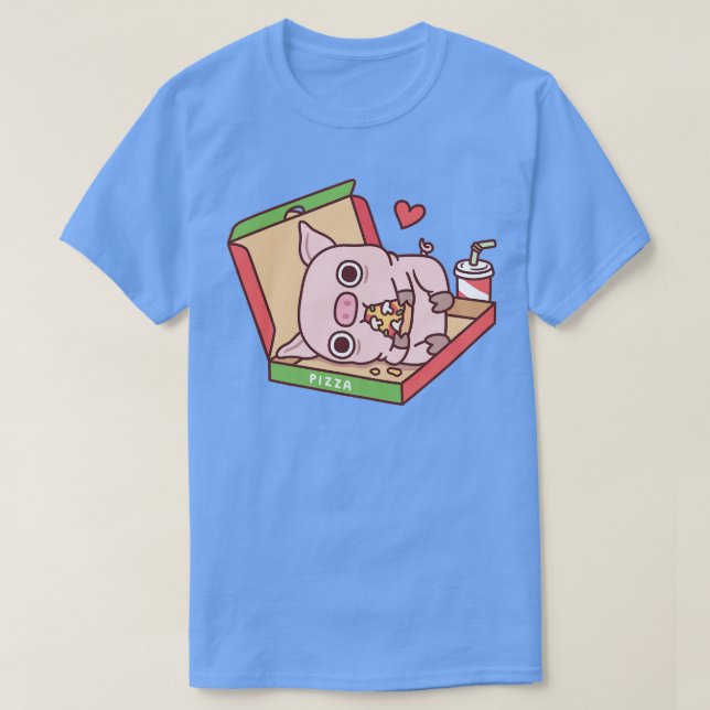 Camiseta Cerdo Cuaderno Comiendo Pizza En Pizza Box Gracios (Diseño del anverso)
