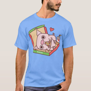Camiseta Cerdo Cuaderno Comiendo Pizza En Pizza Box Gracios