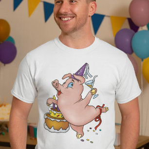 Camiseta Cerdo de cumpleaños bailarín con pasteles y cóctel
