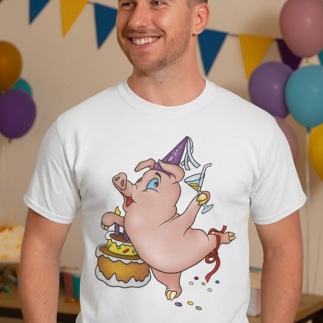 Camiseta Cerdo de cumpleaños bailarín con pasteles y cóctel (Subido por el creador)
