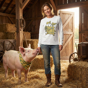 Camiseta Cerdo de dibujos animados a cuadros divertido anim
