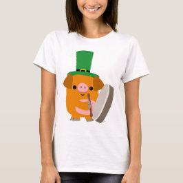 Camiseta Cerdo de dibujos animados tocando Bodhran Mujer ca