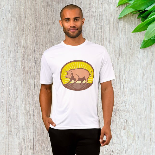 Camiseta Cerdo de granja retro con explosión de sol (Subido por el creador)