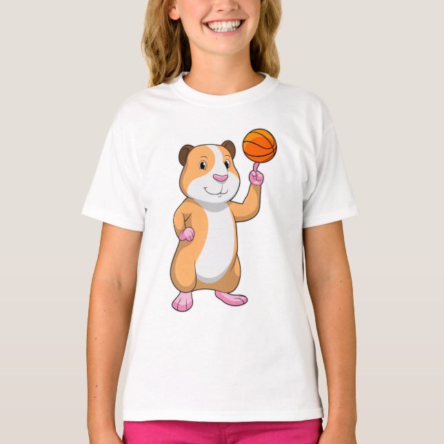 Camiseta Cerdo de Guinea como jugador de baloncesto con bal (Anverso)