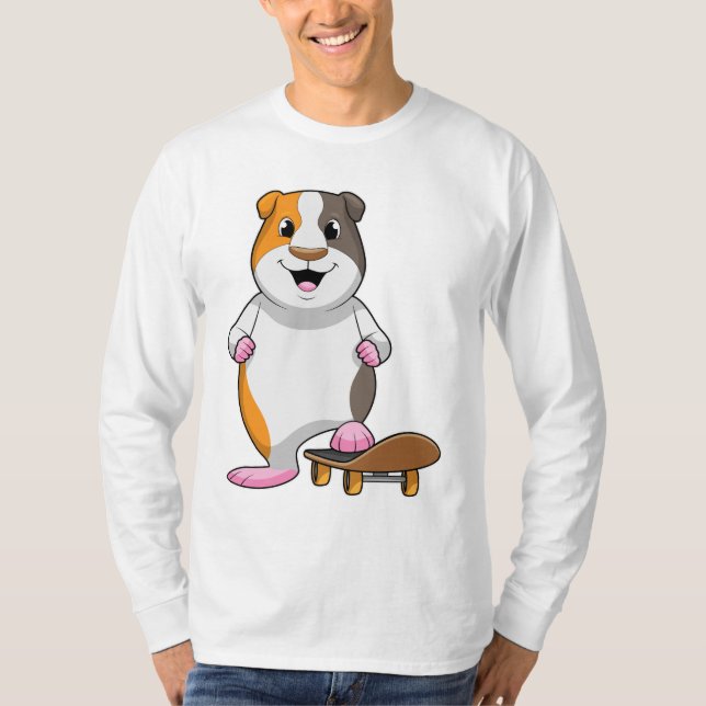 Camiseta Cerdo de Guinea como patinador con patineta (Anverso)