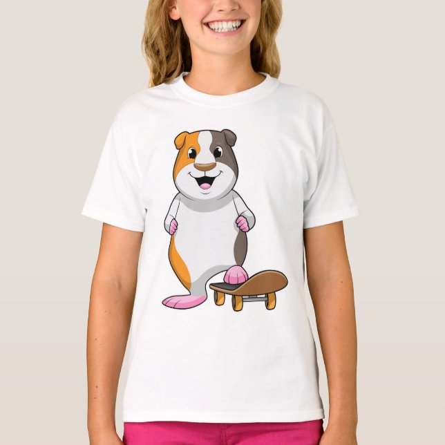 Camiseta Cerdo de Guinea como patinador con patineta (Anverso)