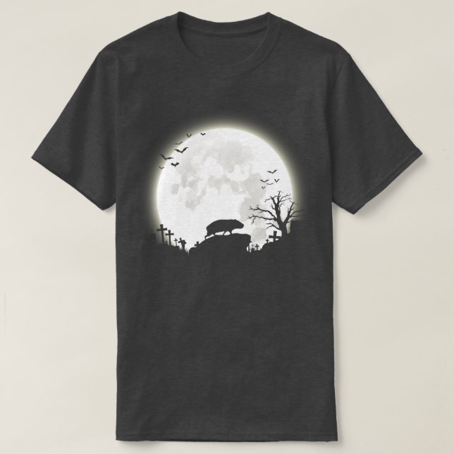 Camiseta Cerdo de Guinea con fondo de halloween de luna gra (Diseño del anverso)