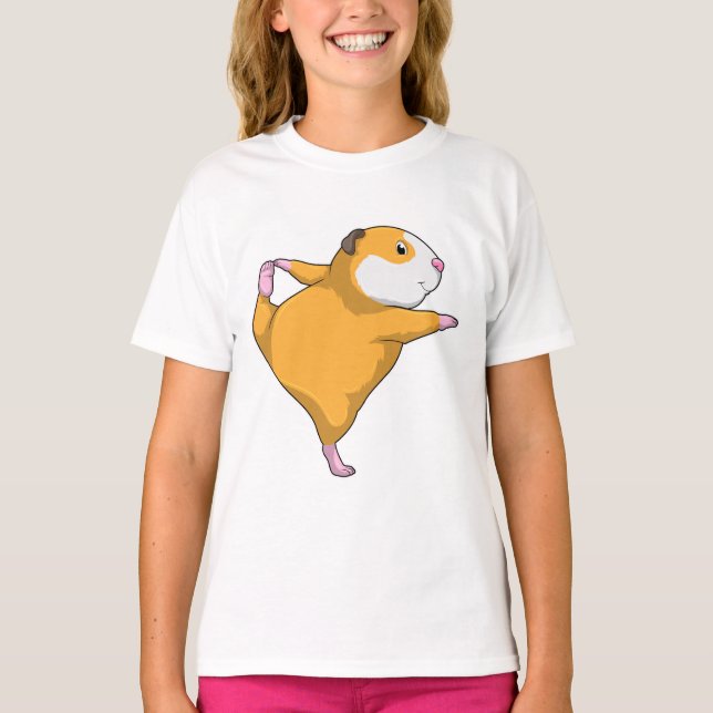 Camiseta Cerdo de Guinea en ejercicio de Stretching de Yoga (Anverso)