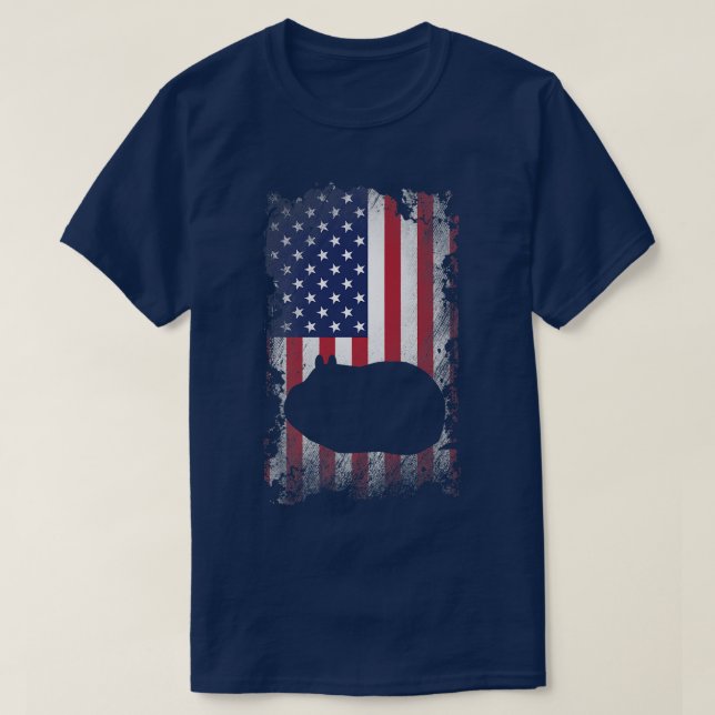 Camiseta Cerdo de Guinea Patriótico Bandera Americana Guay  (Diseño del anverso)