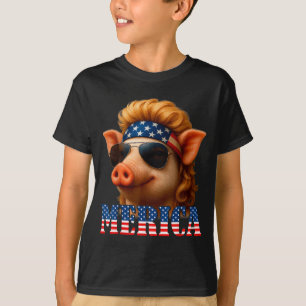 Camiseta Cerdo divertido bandera americana granjero día de