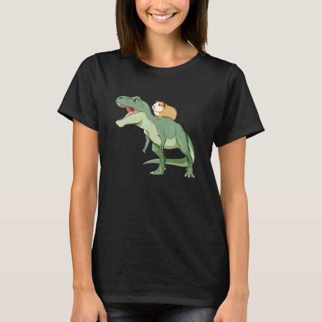 Camiseta Cerdo divertido de Guinea montando Rex Dinosaur (Anverso)