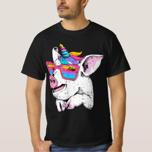 Camiseta Cerdo Divertido Unicornio Pequño Gafas Lentes Gran