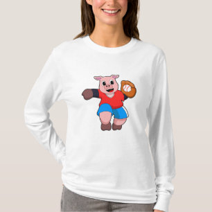 Camiseta Cerdo en Béisbol con guante de béisbol
