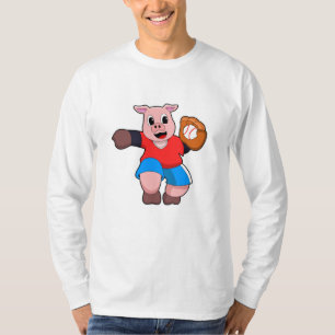 Camiseta Cerdo en Béisbol con guante de béisbol