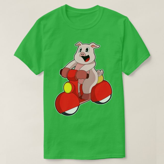 Camiseta Cerdo en bicicleta con Scooter (Diseño del anverso)
