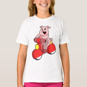 Camiseta Cerdo en bicicleta con Scooter