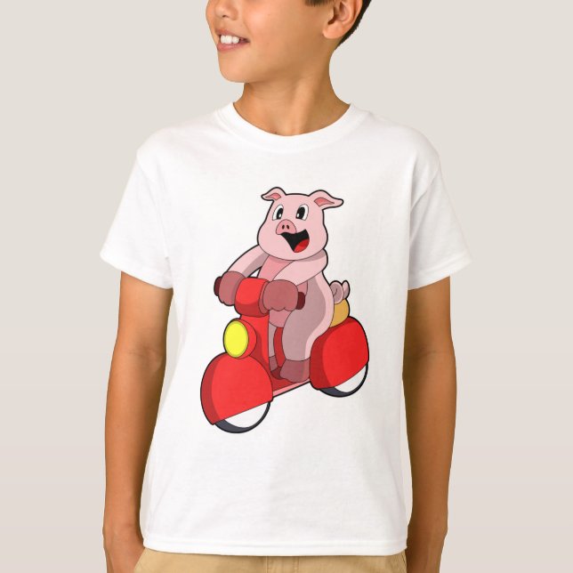 Camiseta Cerdo en bicicleta con Scooter (Anverso)