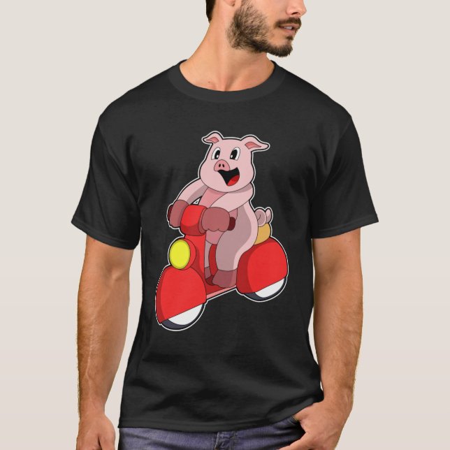 Camiseta Cerdo en bicicleta con Scooter (Anverso)