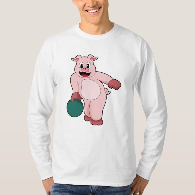 Camiseta Cerdo en Bowling con bolera (Anverso)