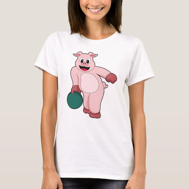 Camiseta Cerdo en Bowling con bolera (Anverso)