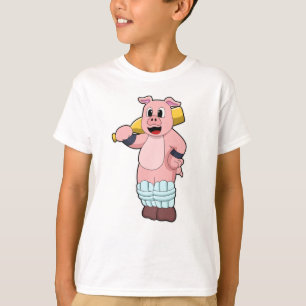 Camiseta Cerdo en el críquet con bate de críquet